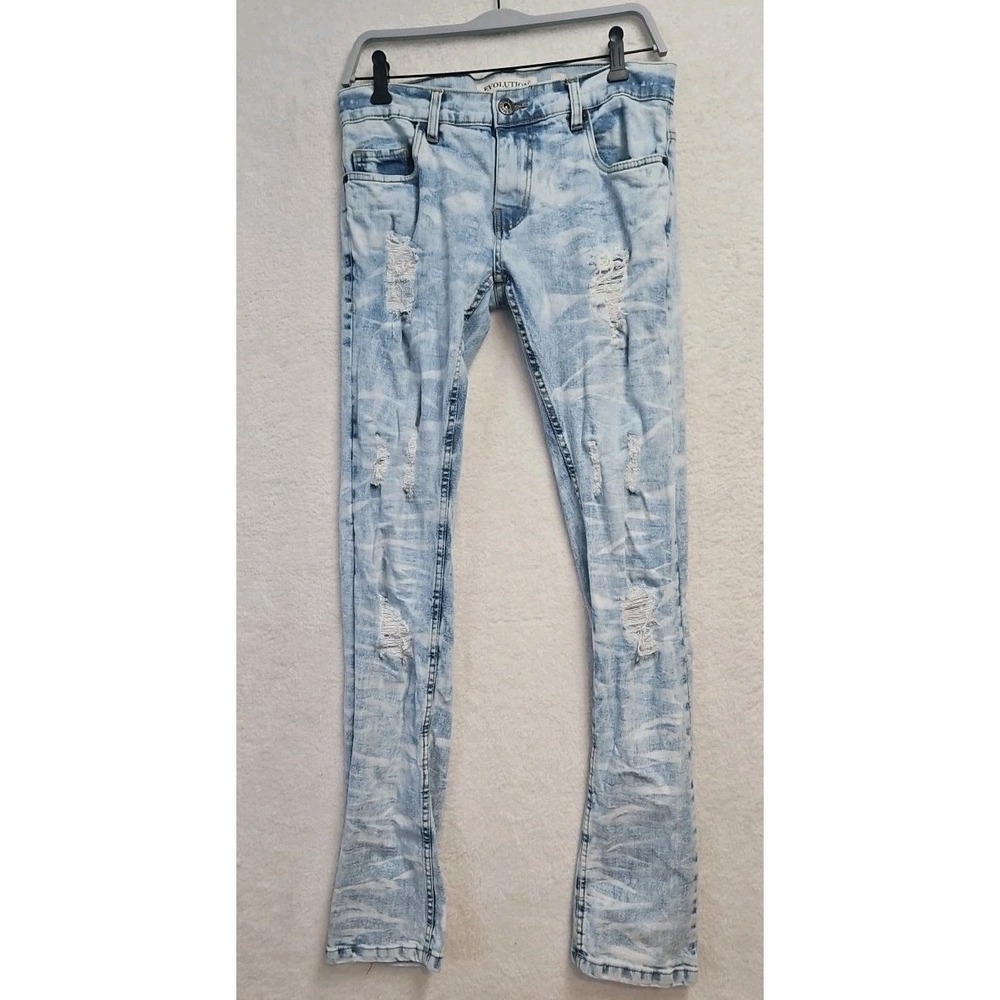 Evolution In Design Mens 29x32 Slim Fit Skinny Jeans Acid Wash Blue Distressed